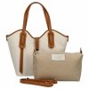 Elegancka Torebka Skórzana Shopper Bag Beżowa/Ruda